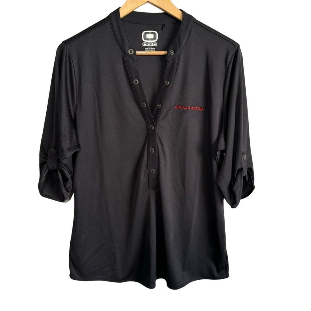OGIO Stella Artois Black Long Sleeve Blouse Shirt V-Neck for Women, Size Large